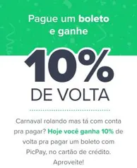 (Usuários Selecionados) 10% OFF no  PicPay para pagamento de boletos