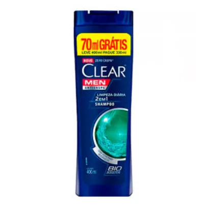 Shampoo Anticaspa Clear Men Limpeza Diária 2 em 1 400ml | R$ 9,65