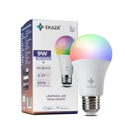 EKAZA Lâmpada Inteligente RGB, 16 milhões de cores, Wi-Fi, Compatível com Amazon Alexa e Google Assistente, 9W+3W - EKGC-T261-E27