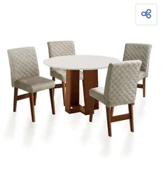 Conjunto de Mesa Sala de Jantar 4 cadeiras Redonda 1,03m Athenas Cedro/Areia