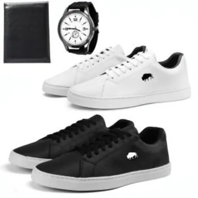 Kit 2 Pares Sapatênis Casual Sw Shoes Com Relógio E Carteira Preto | R$ 130