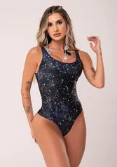 Body sem bojo printed cavado nas costas galaxia