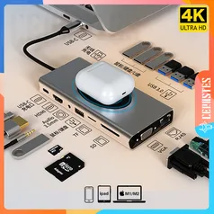 Hub USB C HDMI com portas USB e Ethernet 