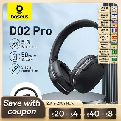 [Taxa Inclusa/Moedas/GOOGLE PAY] - Headphone Bluetooth 5.3 Baseus D02 Pro