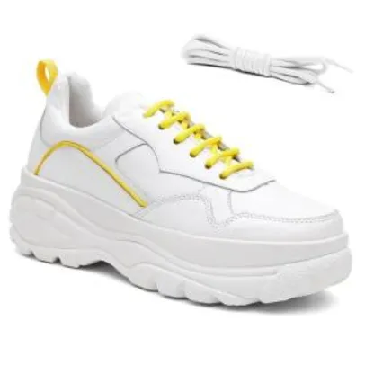 Sneaker Couro Hshoes Buffalo Feminino - Branco e Amarelo | R$81
