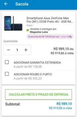 [Clube Magazine Luiza - APP] Smartphone Asus ZenFone Max Pro (M1) 32GB - R$921