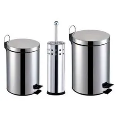 [Clube do Ricardo] Kit Banheiro 3 Peças: Lixeiras em Aço Inox com capacidade para 3 e 5L + Escova Sanitária com Cerdas Flexíveis e Suporte em Aço Inox - Travel max - R$ 69,90