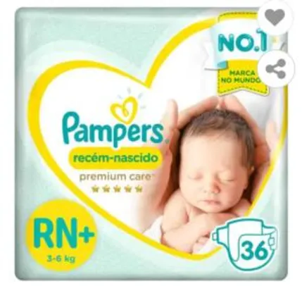 Fraldas Pampers Premium Care Recém Nascido RN+ 36 Unidades | R$24