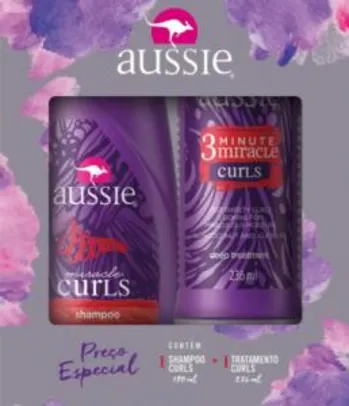 Kit Shampoo Aussie Curls 180ml + Creme Para Tratamento Aussie Curls 3 Minutos 236ml | R$ 34