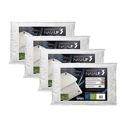 Kit 4 peças: Travesseiro Nasa Up3 , Viscoelástico 50X70cm Branco - Fibrasca