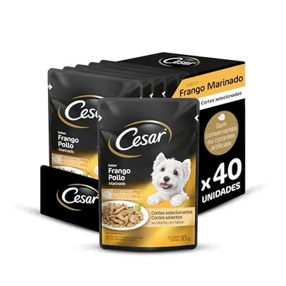 [R$2,25 o Sachê] Pack Ração Úmida Cesar Sachê Cortes Selecionados Frango Marinado ao Molho Para Cães Adultos 85 g - 40 unidades