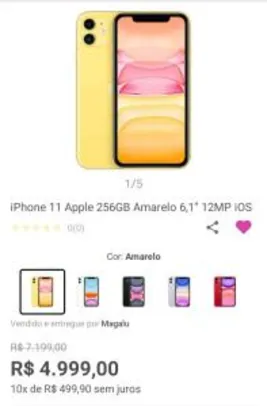 iPhone 11 Apple 256GB Amarelo 6,1” 12MP iOS - R$4999
