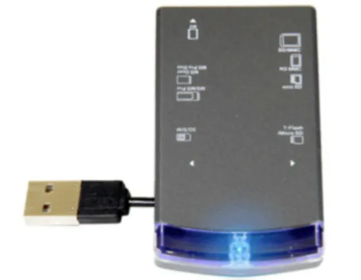Leitor de cartões USB 2.0 Blue Shine + SIM Card. R$19,90
