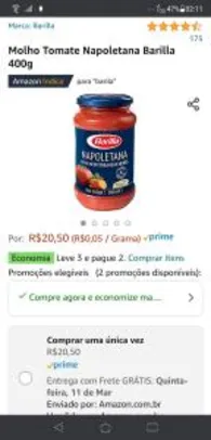 [PRIME] Molho Tomate Napoletana Barilla 400g | R$4,43