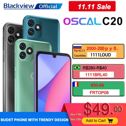 (11.11) Smartphone OSCAL C20 1 GB + 36 GB Android 11 