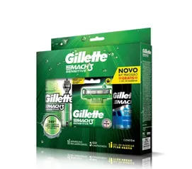 Aparelho Para Barbear Gillette Mach3 Sensitive + 3 Carga Grátis Gel De Barbear Complete Defense 71g