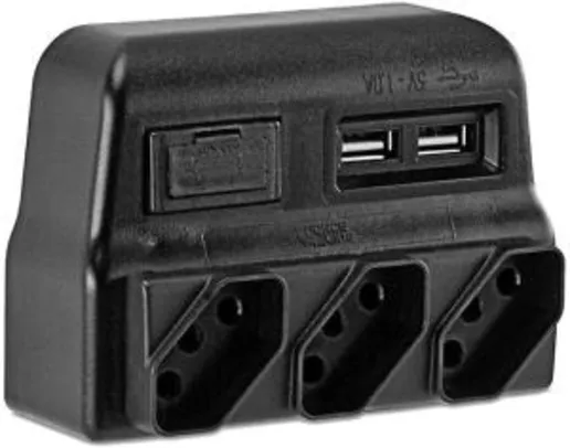 Protetor Elétrico Tripolar com Carregador USB, Force Line, Acessórios para Computador, Preto R$46