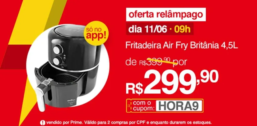 Fritadeira Air fry Britânia 4,5 L | R$ 300