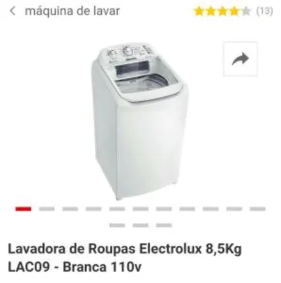 Lavadora de Roupas Electrolux 8,5Kg LAC09 - Branca | R$900