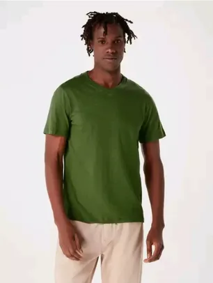 Camiseta Hering Básica Slim em Malha Flamê, Verde - Masculina