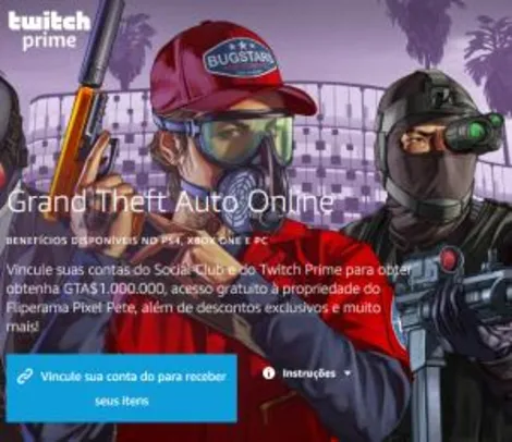 (Twitch Prime) - $ 1.000.000,00 no GTA V Online - Grátis pra assinantes