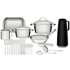 [Somente RS] Kit De Cozinha Tramontina 65650/210 Recomeçar RS 25 Peças Panelas Inox Talheres Facas e Utensílios 