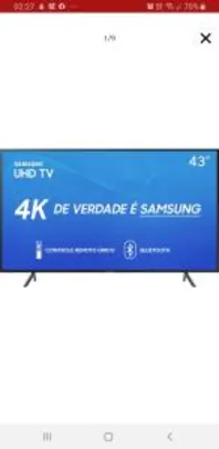 (R$1.215 com AME pelo APP)Smart TV LED 43'' Samsung 43RU7100 Ultra HD 4K
