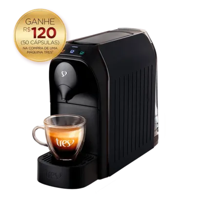 Cafeteira Espresso Passione Preta Automática - TRES 3 Corações 110V + 50 Capsulas (sortidas)