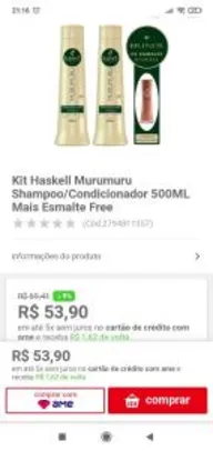 Kit Haskell Murumuru Shampoo/Condicionador 500ML Mais Esmalte Free - R$54