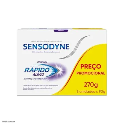 [Rec/ Compre 2] Sensodyne Creme Dental Rápido Alívio e Proteção Duradoura para Dentes e Gengivais Sensíveis, Leve 3 unidades e Pague 2, 90g cada