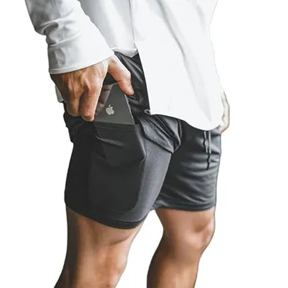 Short Masculino Academia Fitness 2 em 1 Porta Celular Calção