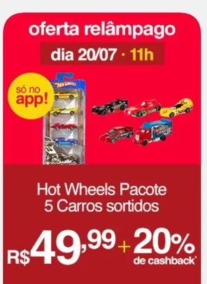 (APP/AME 40) Hot Wheels Pacote 5 Carrinhos sortidos - Mattel