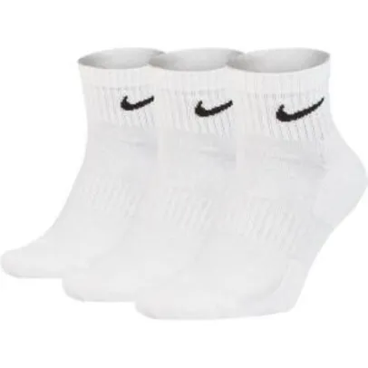Meia Nike Cano Médio Everyday Cush Ankle 3 Pares - Branco e Preto