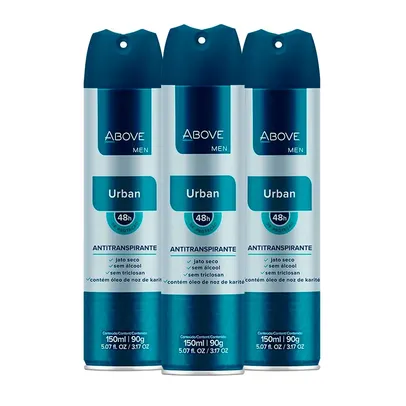 (R$ 3,88 cada) Kit Com 9 Desodorantes Aerosol Above Men Urban 48h 150ml/90g