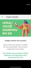 R$ 20 para primeiro pagamento com cartão de crédito