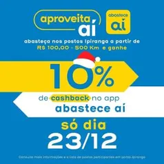 10% de cashback no posto Ipiranga