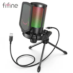 Microfone gamer Fifine ampligame RGB - Com Pop filter e tripé - USB