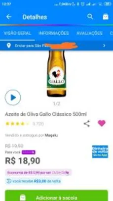 [Clube da Lu + Magalu Pay] Azeite de Oliva Gallo Clássico 500ml R$16