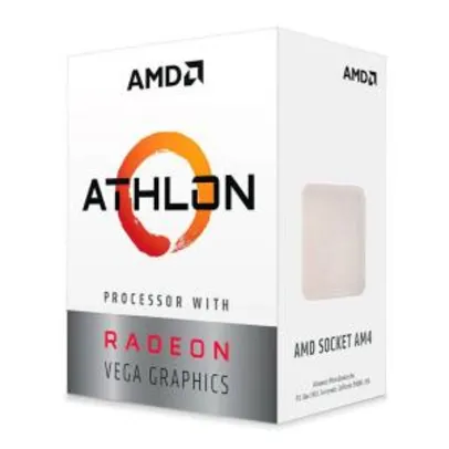 PROCESSADOR AMD ATHLON 3000G DUAL-CORE 3.5GHZ 5MB CACHE AM4, YD3000C6FHBOX R$339