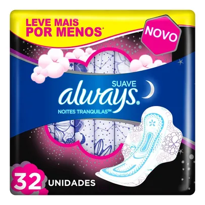 5 pacotes de Absorvente Always Noites Tranquilas Cobertura Suave Com Abas 32 Unidades | R$17 cada pacote