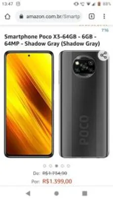 (INTERNACIONAL) Smartphone Poco X3-64GB - 6GB | R$ 1399