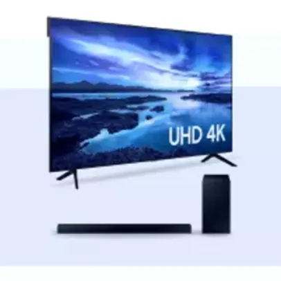 Smart TV 55” Crystal 4K Samsung Wi-Fi Bluetooth HDR Alexa Built in 55AU7700 + Soundbar Samsung Sem F