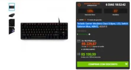 Teclado Gamer Mecânico Dazz Eclipse, LED, Switch Gateron Blue, ABNT2 | R$200