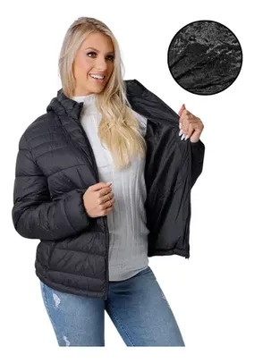 Jaqueta Feminina Puffer Bobojaco Capuz Com Nylon Impermeável