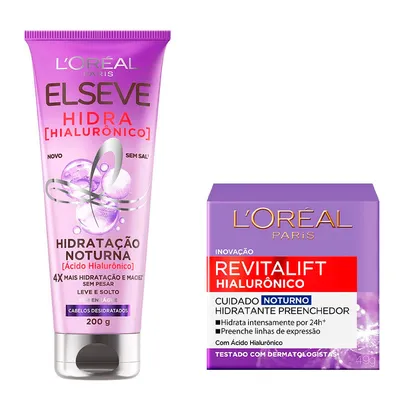 Kit Noturno L'Oréal Paris Elséve Hialurônico - Creme de Hidratação + Anti-idade