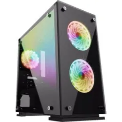 GABINETE GAMER GAMEMAX, MID TOWER, COM 3 FANS RGB, BLACK, S-FONTE, H605-TA