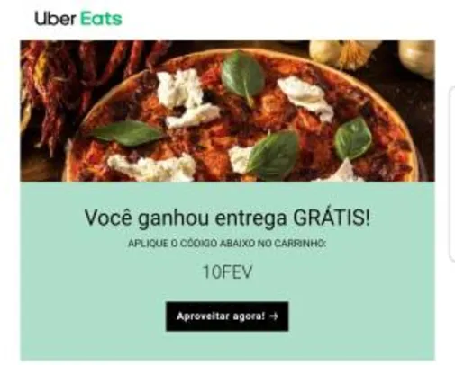 Uber Eats - Uma Entrega Grátis | pedido mínimo R$10