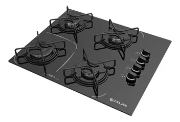 Cooktop Gás 4 Bocas Atlas Agile Upglass Preto Vidro Bivolt