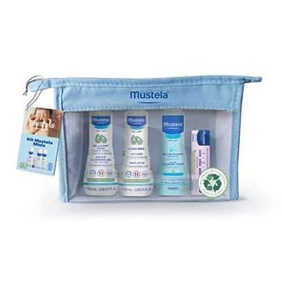 Kit Minis Mustela Bebê e Criança (Água de Limpeza + Hydra Bebê + Gel Lavante + Creme Vitaminado Preventivo de Assaduras) Edição limitada, Tamanho prát