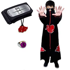 Capa Naruto Akatsuki Unissex, Bandana Naruto, Manto Longo Uchiha Itachi Cosplay Golar Dura (Areia Re